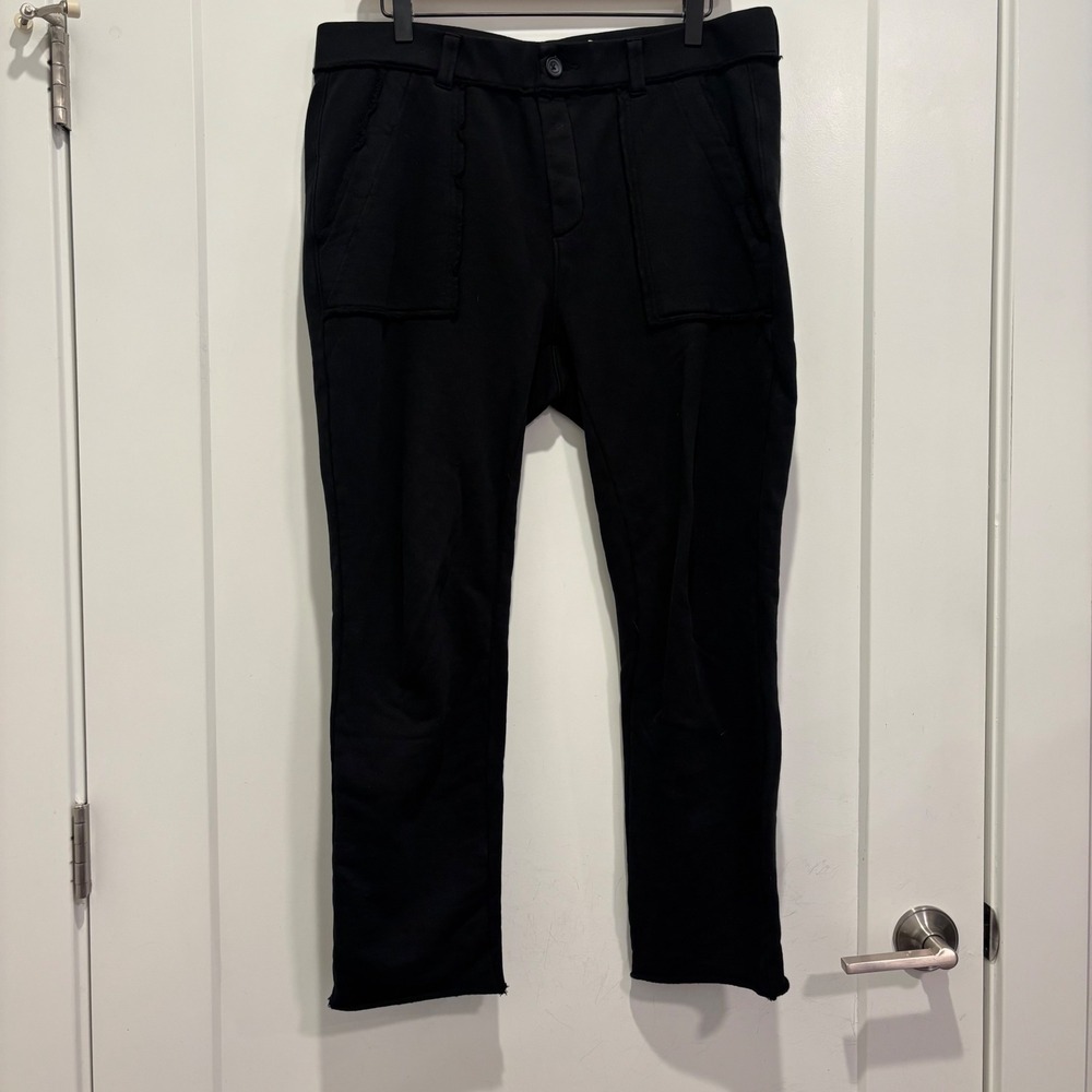 Frank & Eileen Black Triple Fleece Cropped Pants Raw Hem Size XL